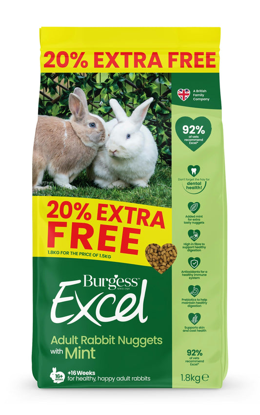 4 x Burgess Excel Adult Rabbit Nuggets with Mint 1.8kg