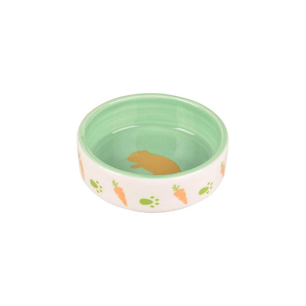 Flamingo Aila Ceramic White-Green Small Animal Feeding Bowl 100ml